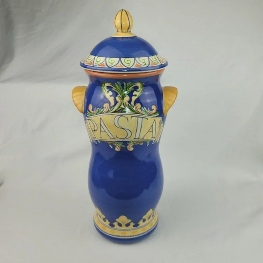 Pfaltzgraff Villa della Luna Pasta Canister Blue Ceramic Jar Jana Kolpen 14.5in